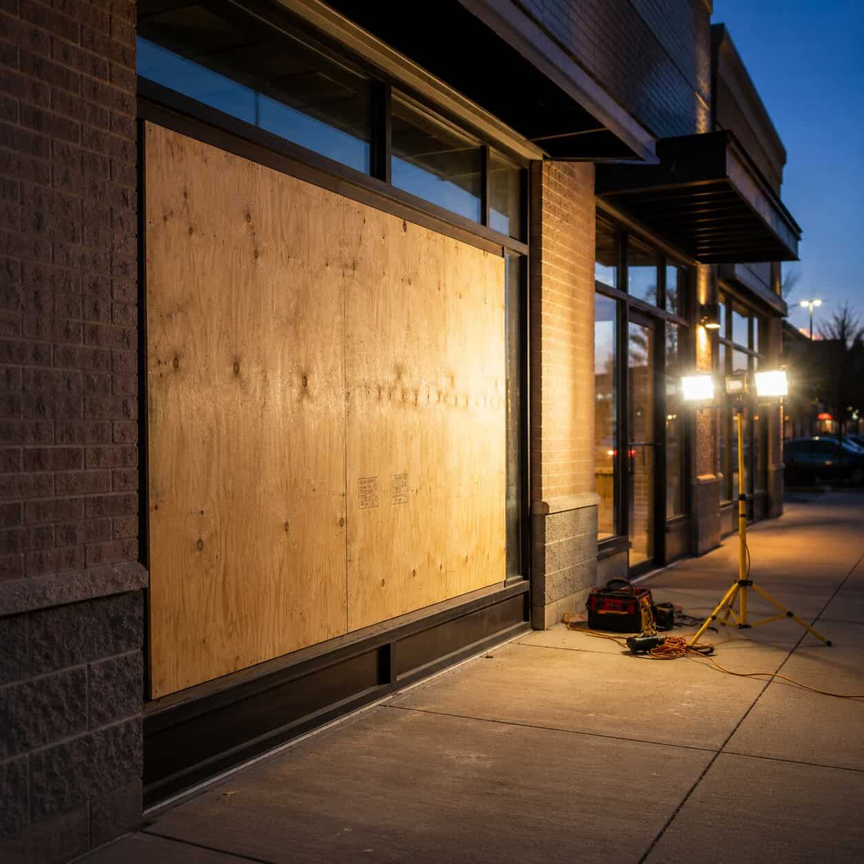Emergency board-up service for broken commercial glass in Centreville, VA