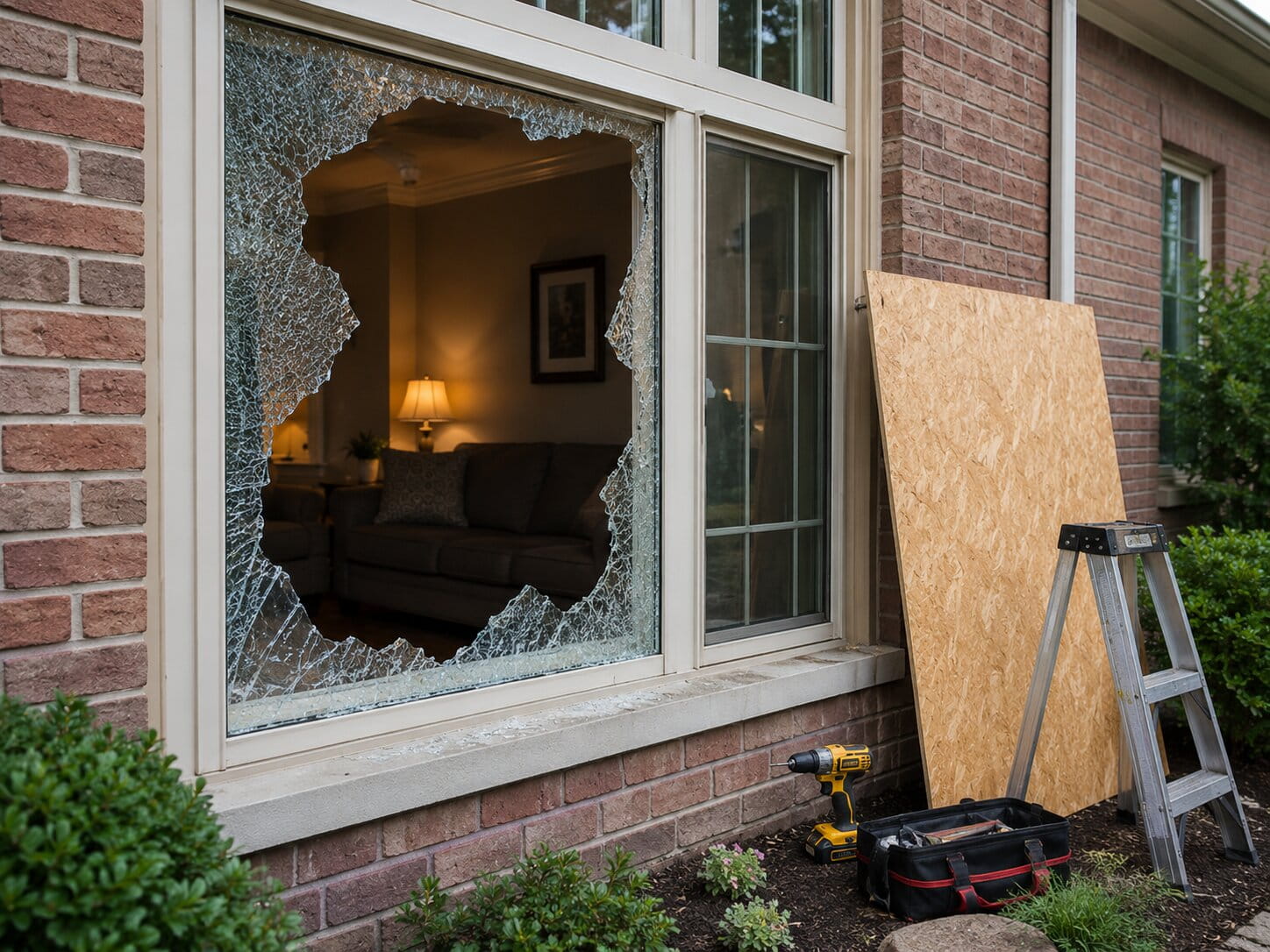 Emergency window glass repair for a broken window in Aldie, VA