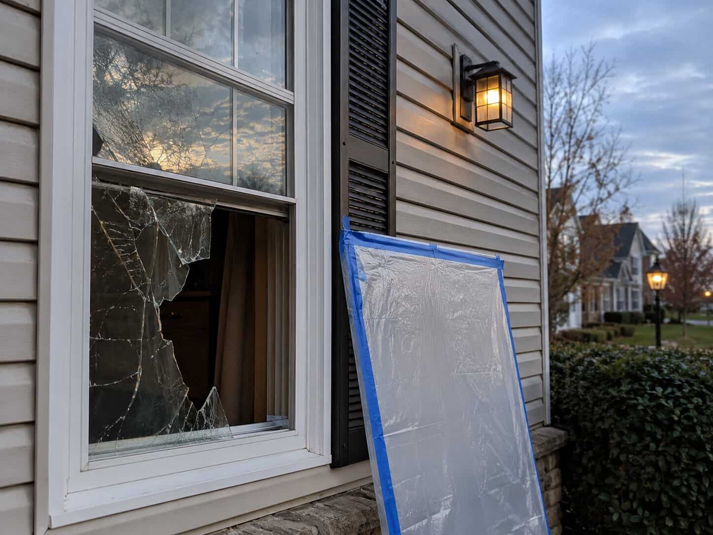 Emergency broken window glass repair for a home in Ashburn, VA