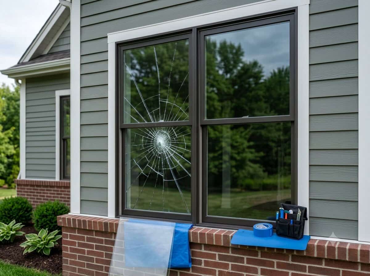 Emergency broken window glass repair for a home in Gainesville, VA