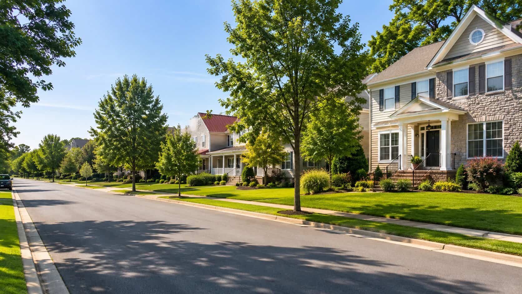Suburban Northern Virginia street representing local window glass repair coverage