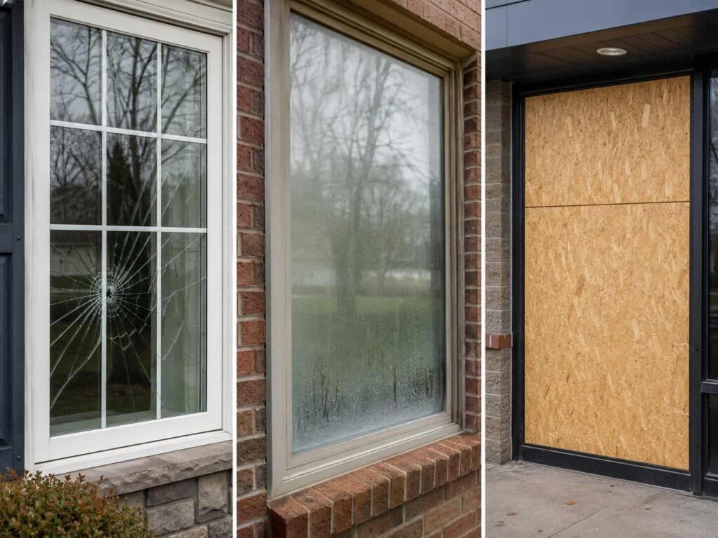 Window glass repair replacement and board-up options for Ashburn properties