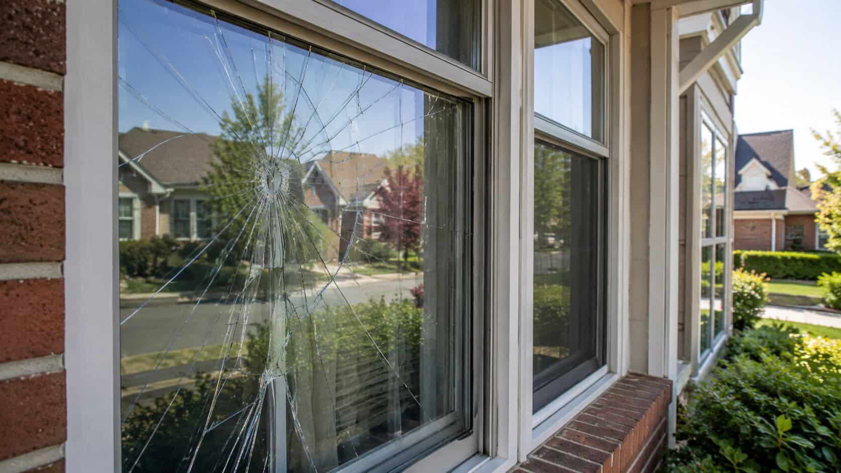Cracked residential window glass needing repair in Ashburn, VA