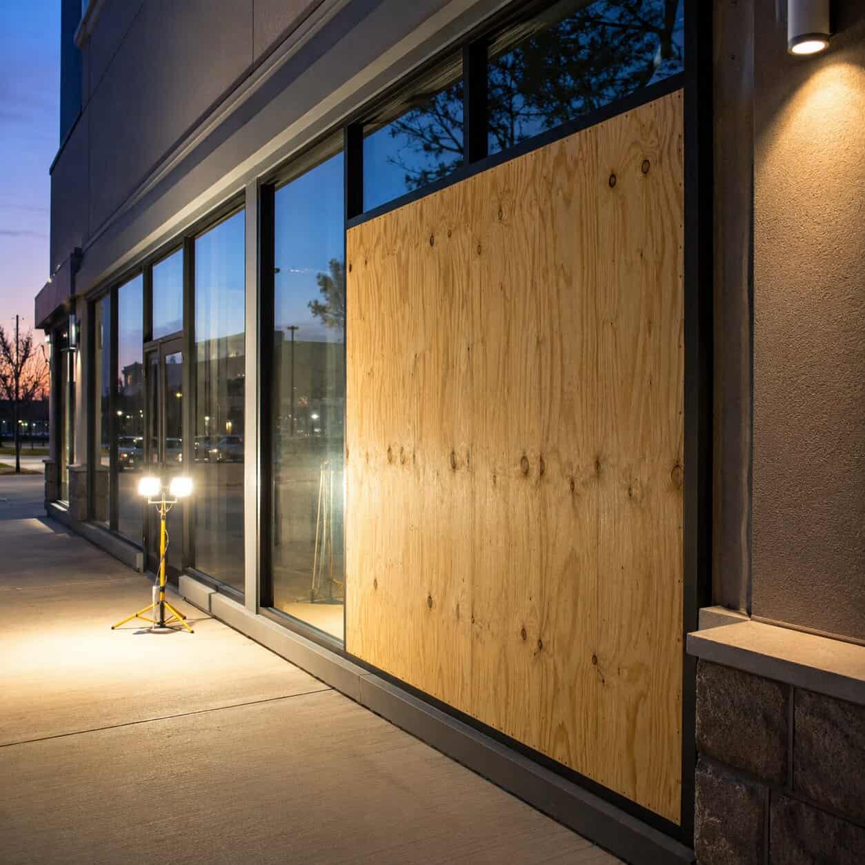 Emergency board-up service for broken commercial glass in Falls Church, VA