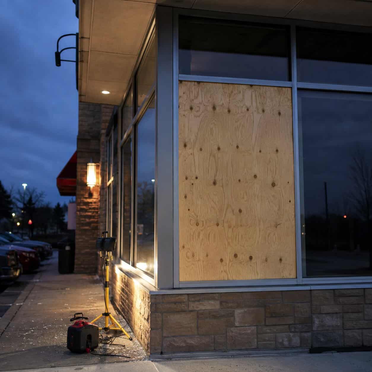 Emergency board-up service for broken commercial glass in Manassas, VA