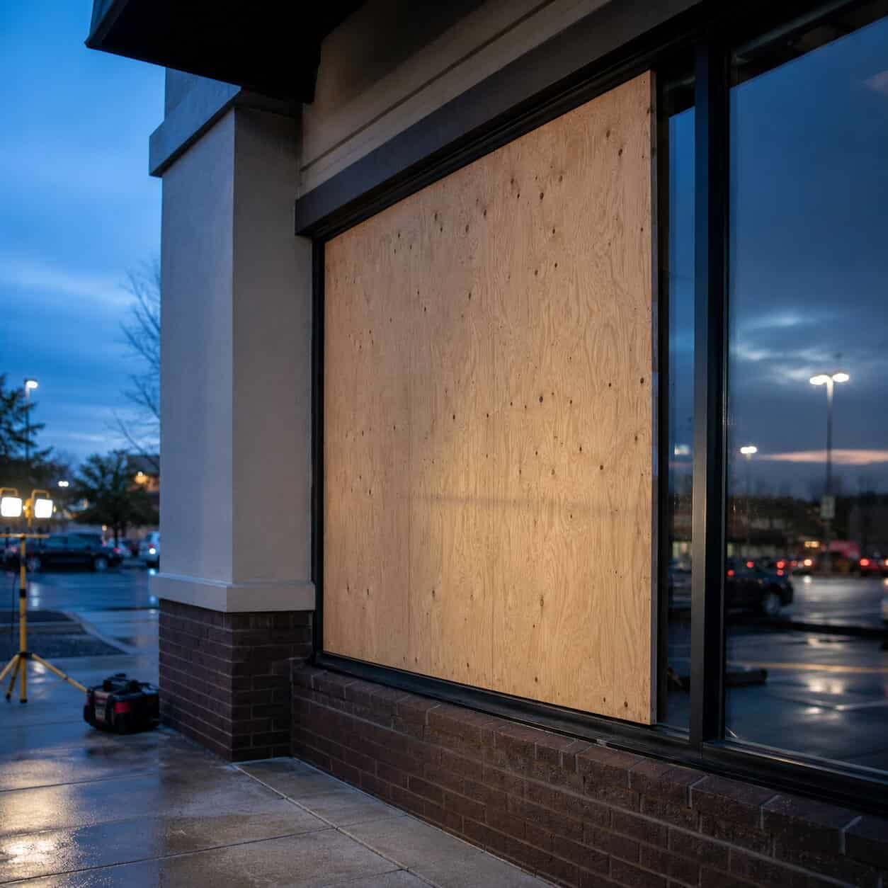 Emergency board-up service for broken commercial glass in Sterling, VA