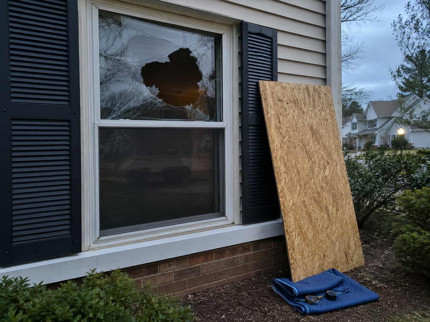 Emergency broken window glass repair for a home in Fairfax, VA