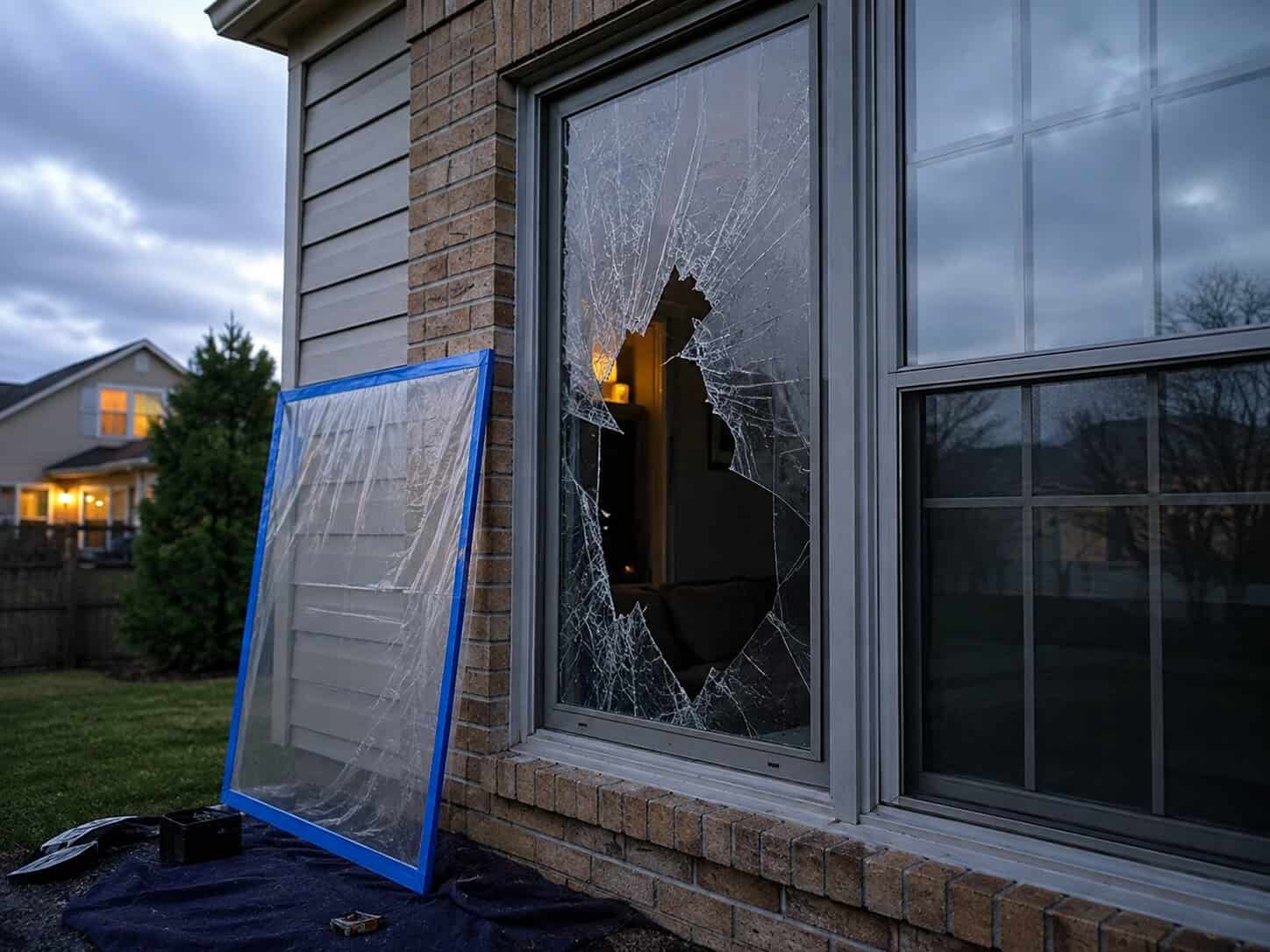 Emergency broken window glass repair for a home in Herndon, VA