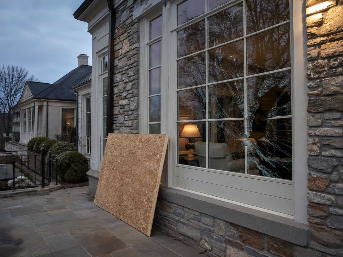 Emergency broken window glass repair for a home in McLean, VA