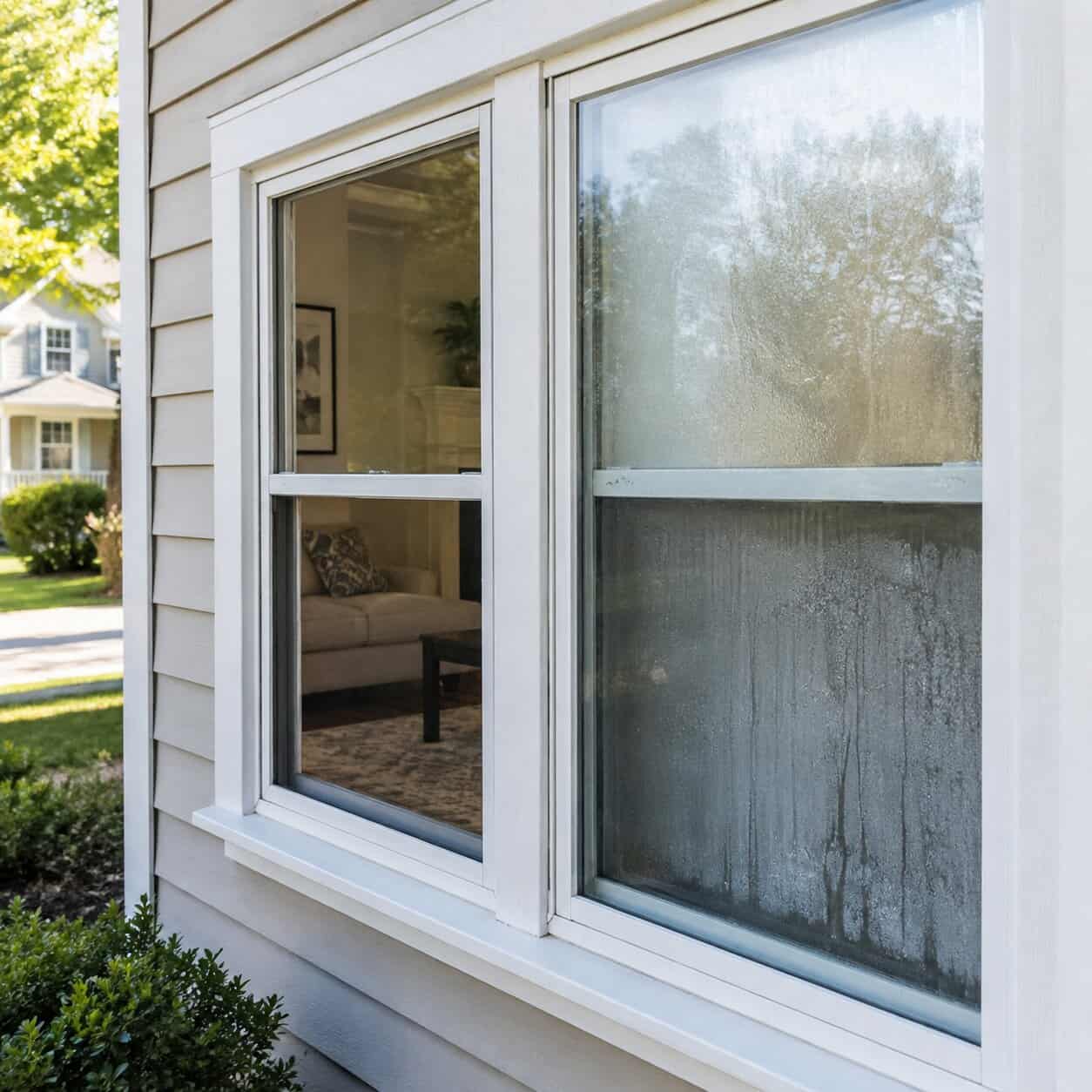 Foggy double-pane residential window glass needing repair in Fairfax, VA