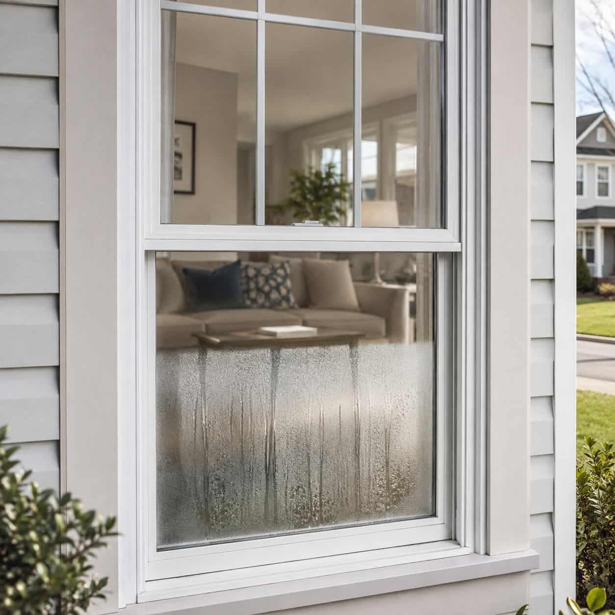 Foggy double-pane residential window glass needing repair in Manassas, VA