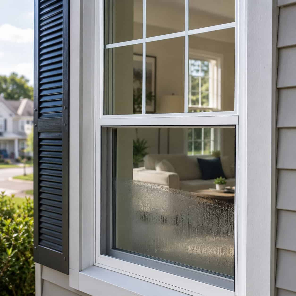 Foggy double-pane residential window glass needing repair in Sterling, VA