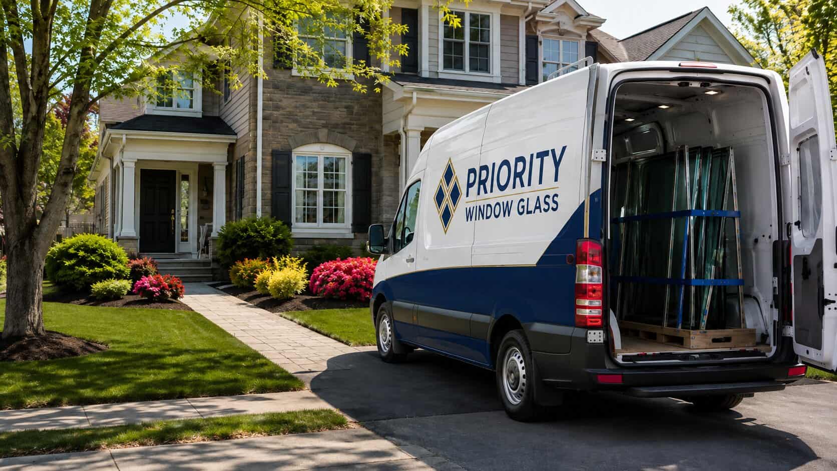 Window Glass service van arriving at a residential property in Fairfax, Virginia