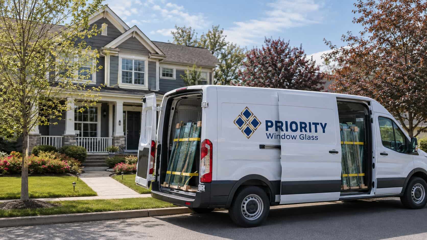 Window Glass service van arriving at a residential property in Manassas, Virginia
