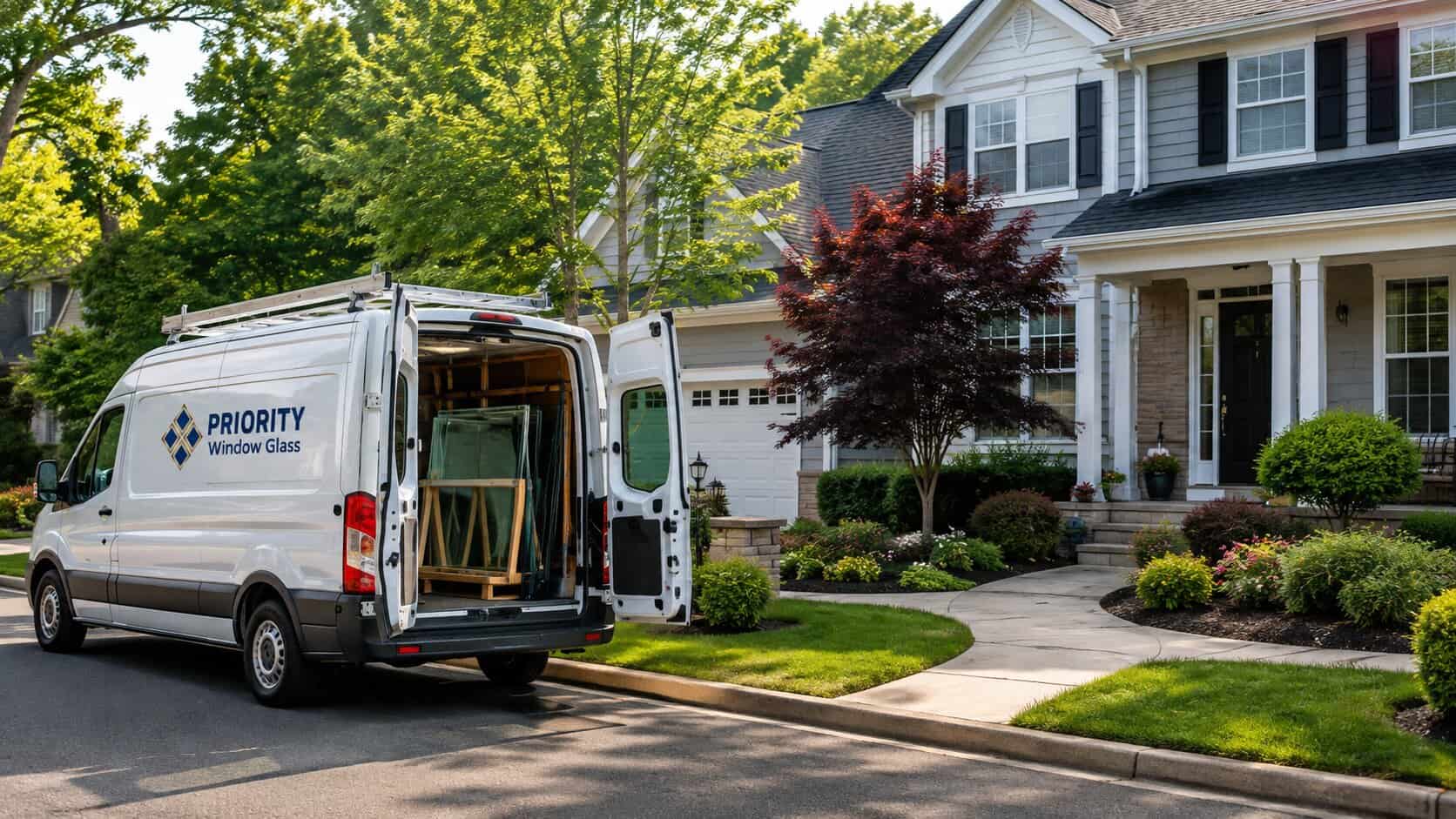 Window Glass service van arriving at a residential property in Sterling, Virginia