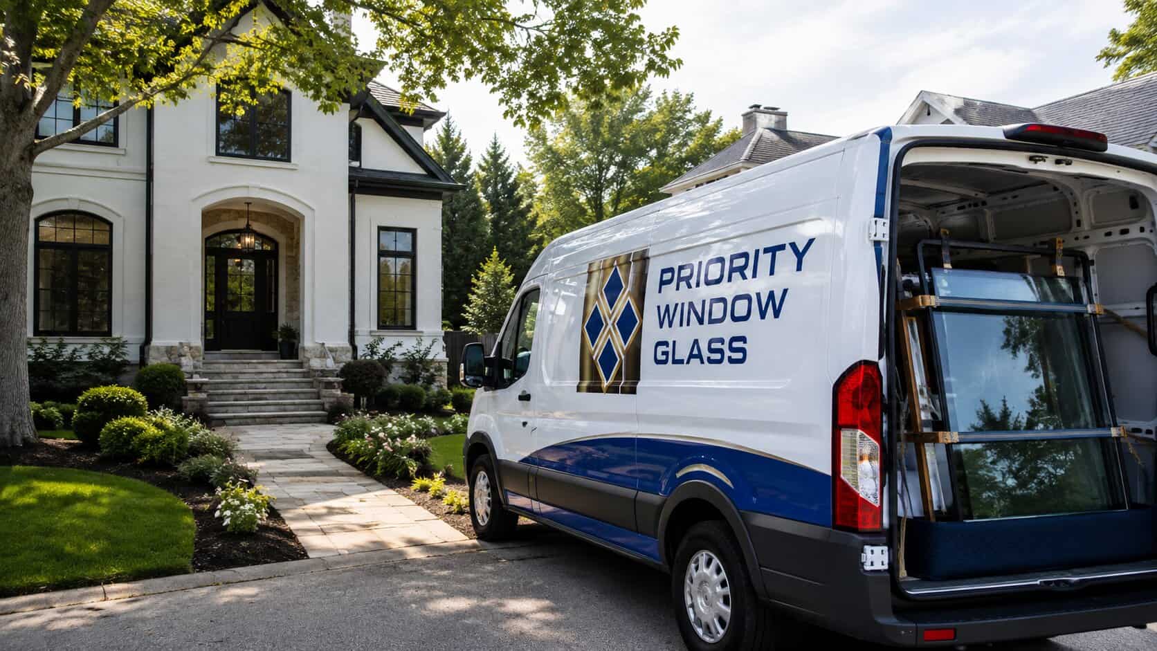 Window Glass service van arriving at a residential property in Vienna, Virginia