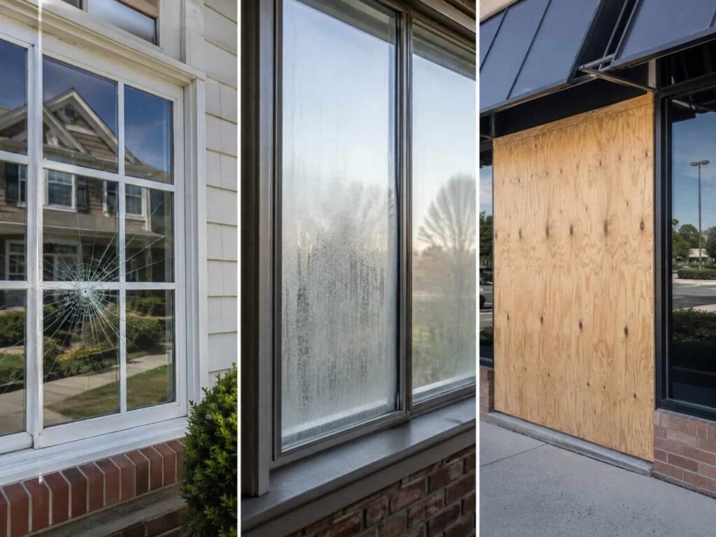 Window glass repair, replacement, and board-up options for Haymarket properties