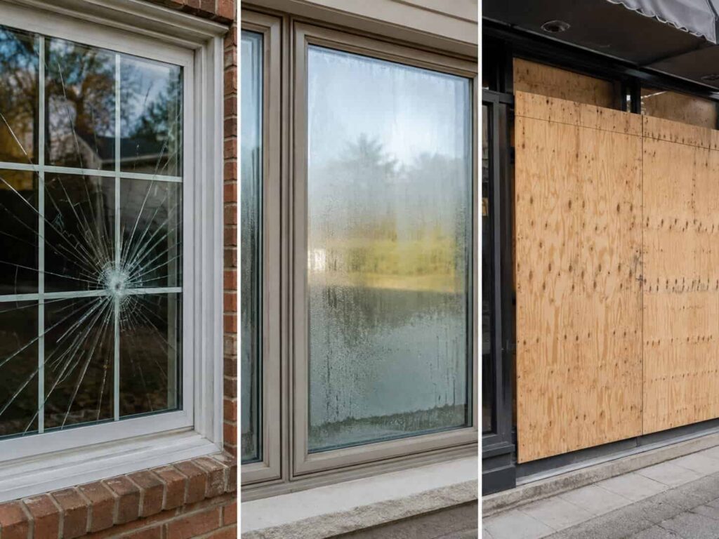 Window glass repair, replacement, and board-up options for Herndon properties