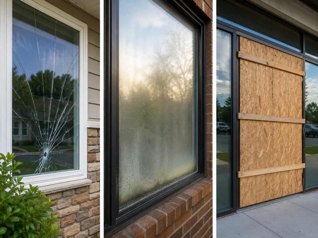 Window glass repair, replacement, and board-up options for Vienna properties
