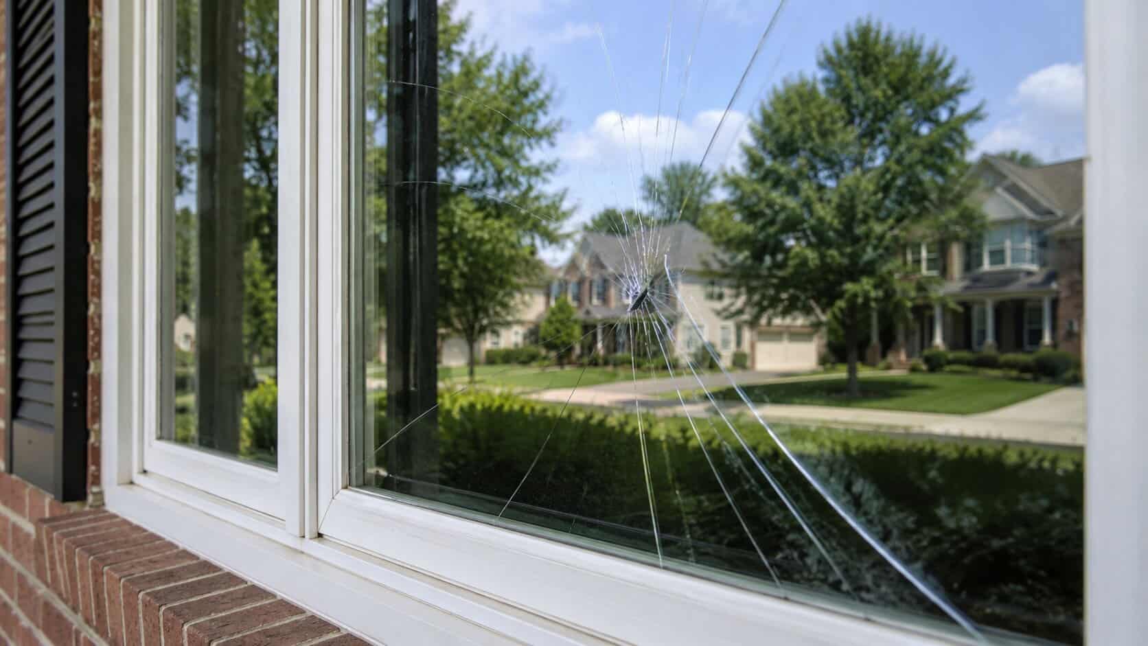 Cracked residential window glass needing repair in Fairfax, VA