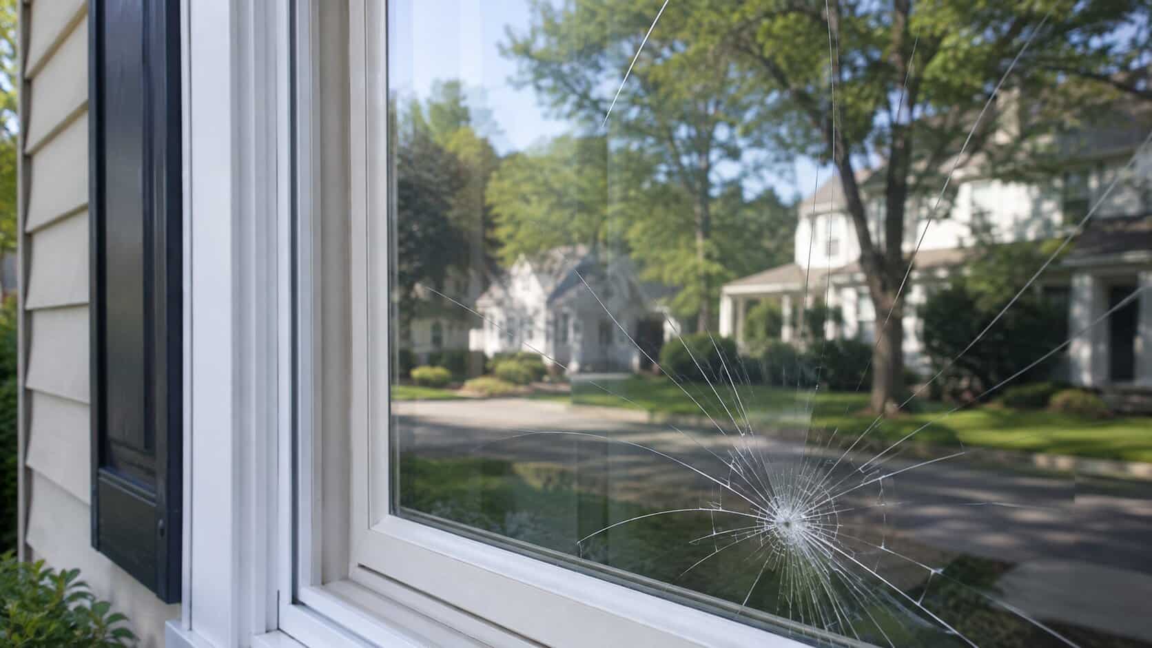 Cracked residential window glass needing repair in Falls Church, VA