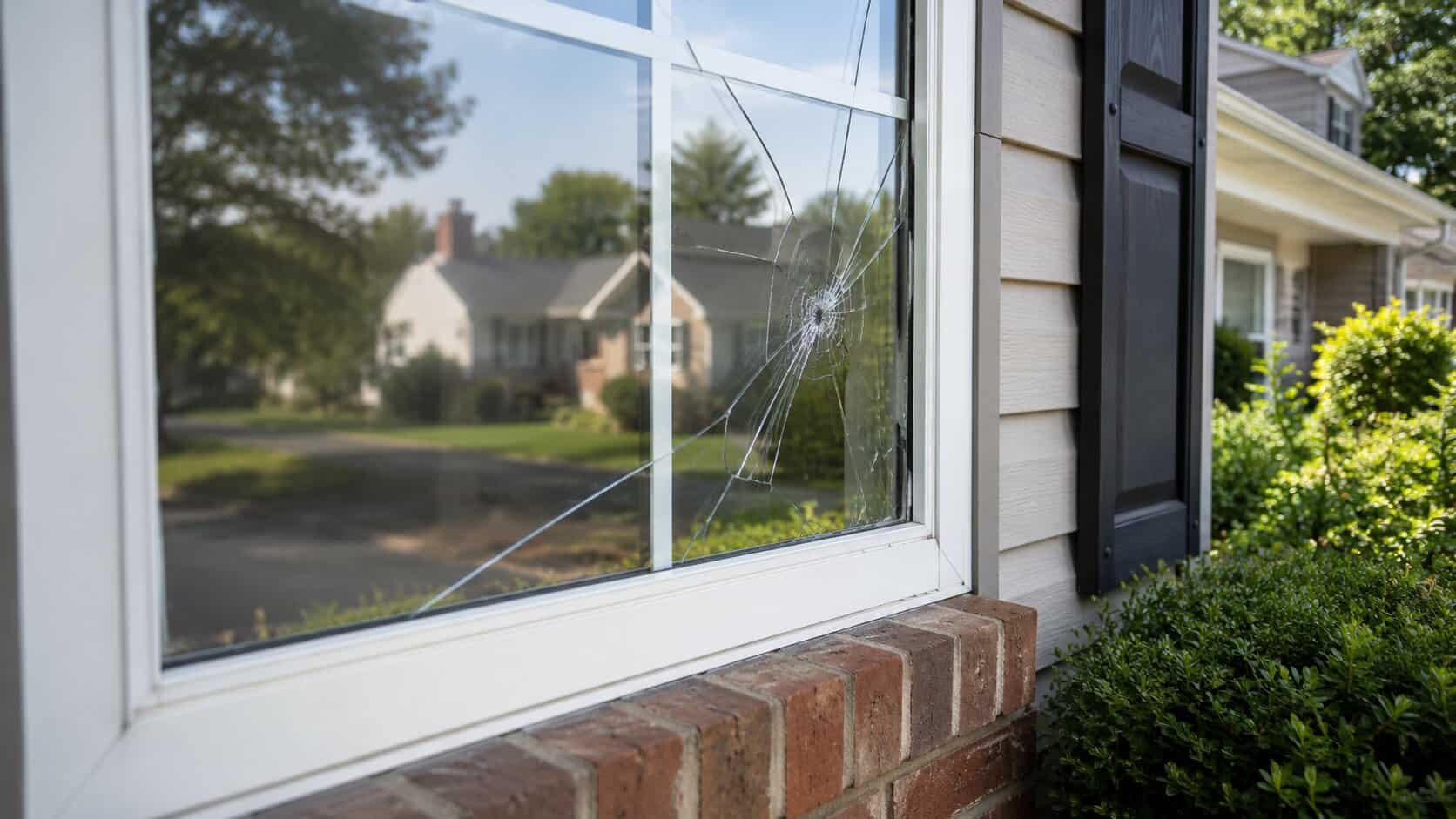 Cracked residential window glass needing repair in Manassas, VA