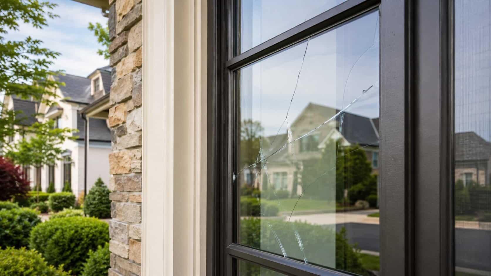 Cracked residential window glass needing repair in McLean, VA