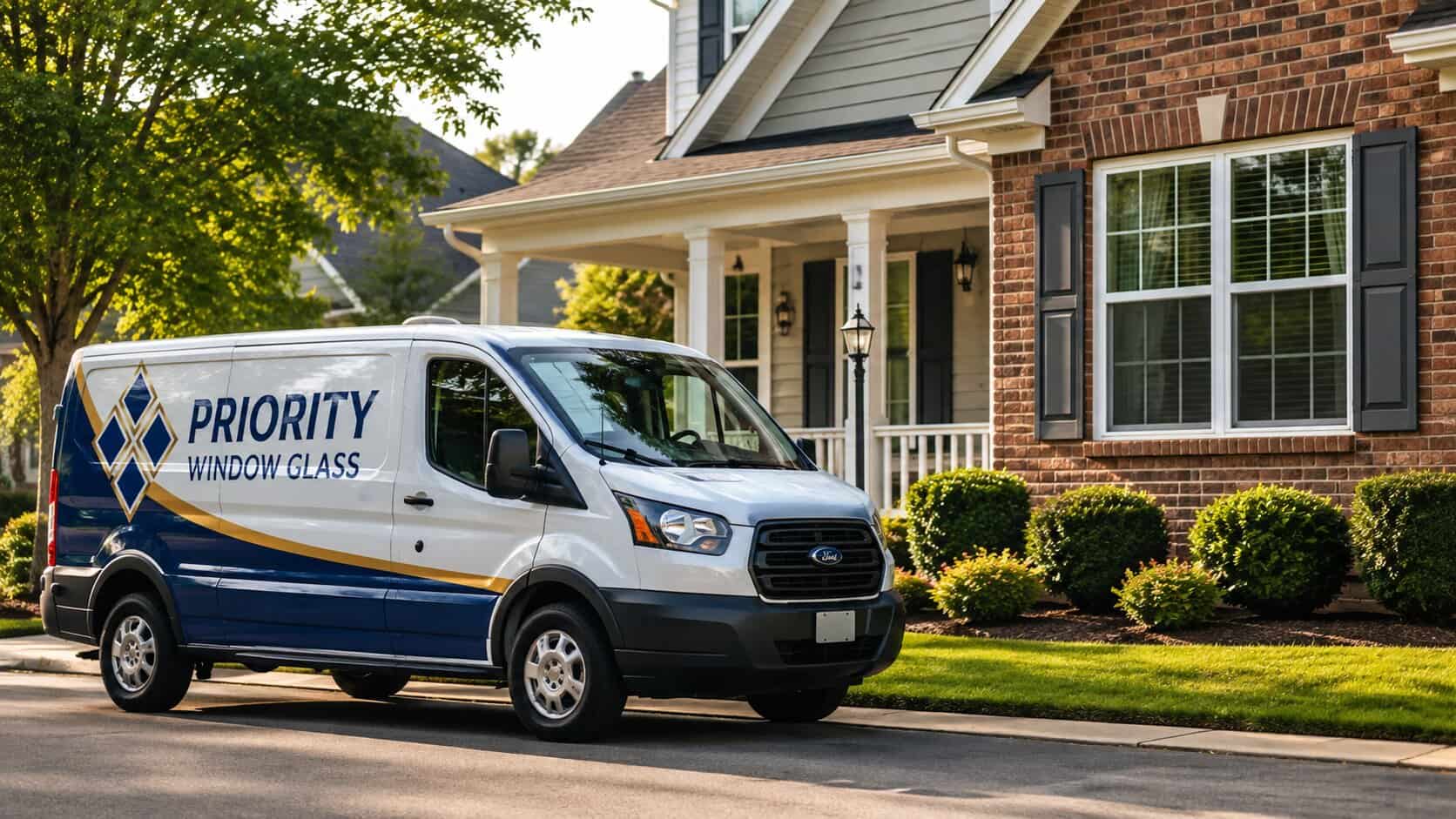 Window Glass repair van outside a completed window glass repair project in Manassas, VA